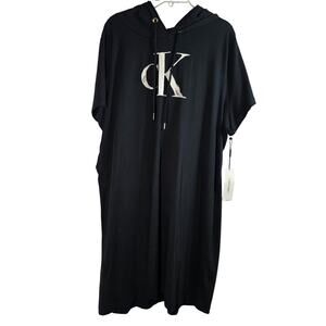 Calvin Klein plus size 2x short sleeve knit black T shirt dress hoodie NEW Tags